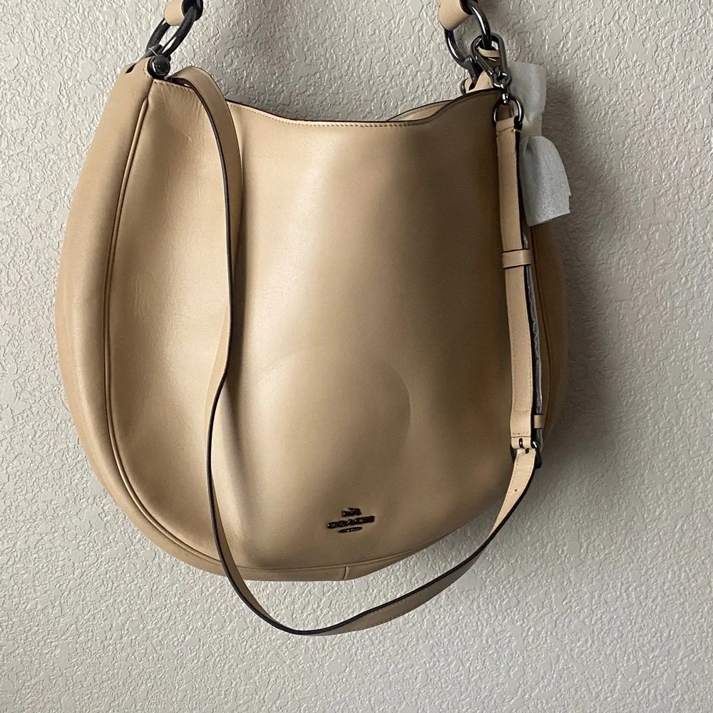 COACH Beachwood Beige Leather Snap NOMAD Hobo Shoulder Bag Purse #36026 - Picture 9 of 16